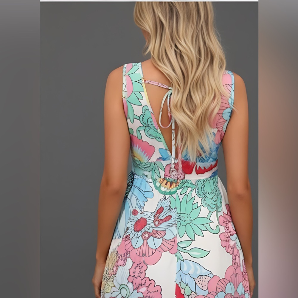 Boho V-Neck Long A-Line Floral Dress Multicolour - Picture 5 of 9